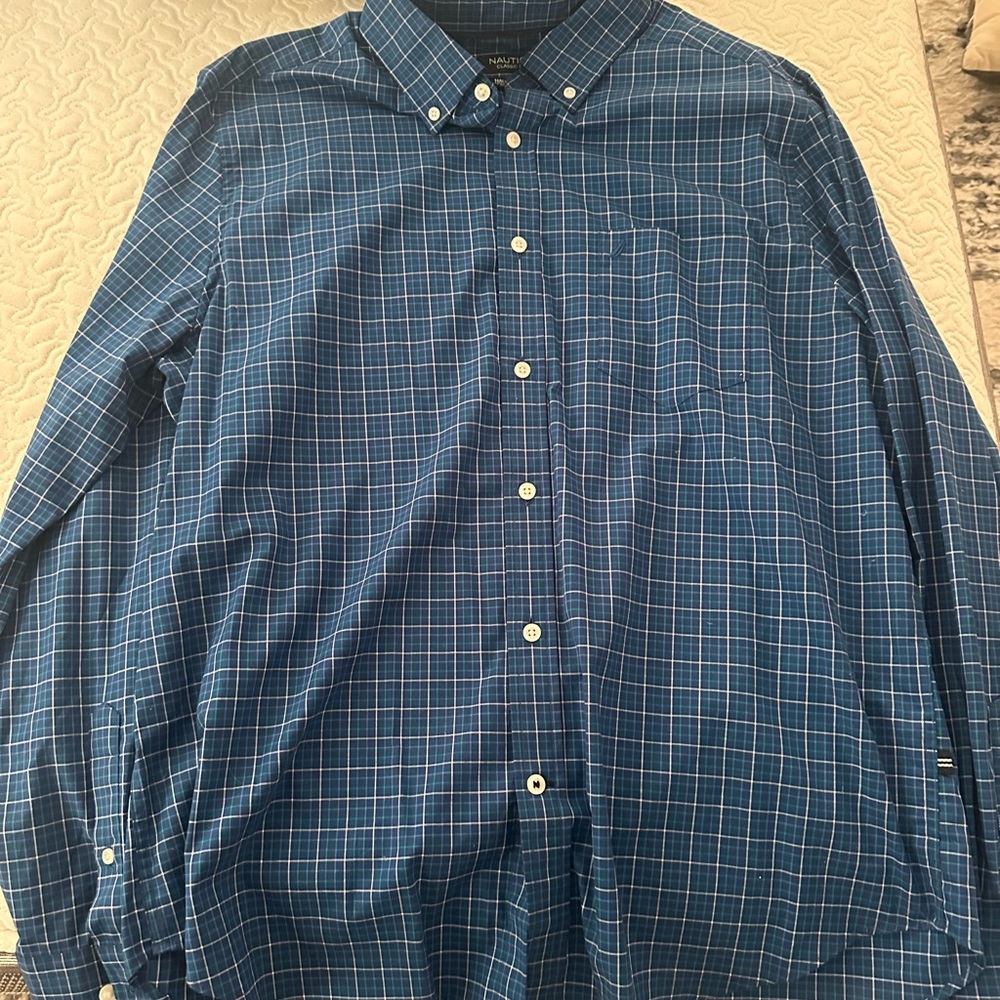 Nautica Men's Navy Plaid Button Down Shirt